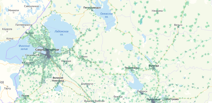 Зона покрытия МТС на карте Майкоп 